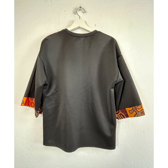 Incerun Mens 3/4 Sleeve Patchwork T-Shirt Small Black Hippy Ethnic Korean Style - Picture 2 of 8